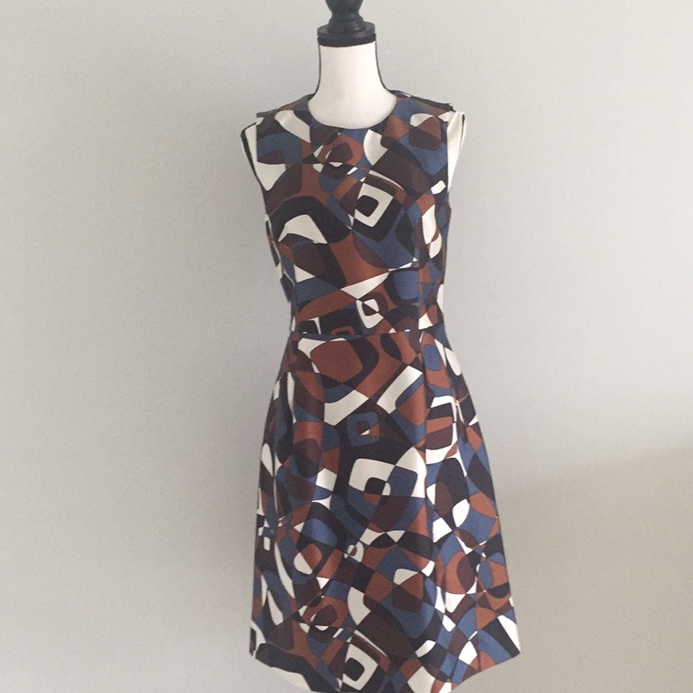 Michael Kors Silk Wool Twill Made in Italy Dress Navy/Brown/White Like New